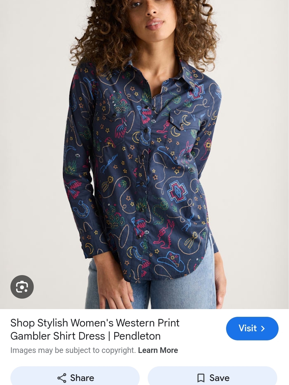 Pendleton Women's Navy Western Print Gambler Shirt NWOT